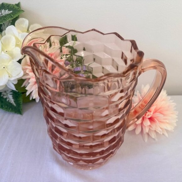 Indiana Glass Pink Cubist Pitcher Vintage Depression Glass 60 Ounce MCM Barware - Picture 4 of 5